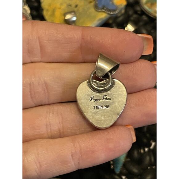 Sterling Silver Signed Pink💗Rhodochrosite Heart Pendant Rhodonite Beauty - Picture 3 of 4